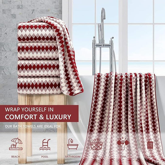 4 Piece Bath Towel Set Oversized Bath Sheet 35"x70" Bathroom Towel Extra Large Towel Set Soft Highly Absorbent & Quick Dry Premium Bath Sheet for Bathroom 600GSM Shower Towel Spa Gym Hotel,Burgundy