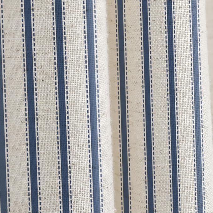 Farmhouse Striped Shower Curtain Navy Blue Vintage Linen Curtain 72W X 84L | Extra Long Striped Shower Curtains with Linen Texture for Bathroom Decor