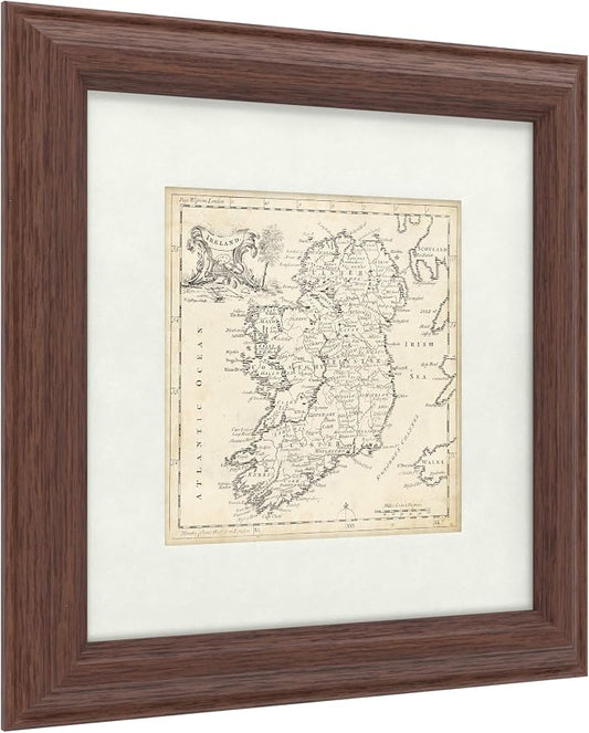 Framed Wall Art - T. Jeffreys ‘Map Of Ireland’ Wall Decor with Matted Frame - Living Room, Kitchen, and Bathroom Art - 11x11