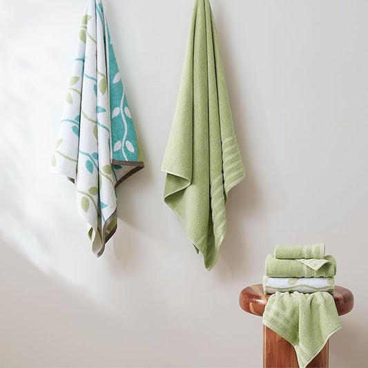Modern Threads 6 Piece Bath Towel Set – Bathroom Set with 2 Bath Towels, 2 Hand Towels, and 2 Wash Cloths – 100% Cotton, Super Absorbent & Extra Soft – Reversible Natural Vine (Sage Green)