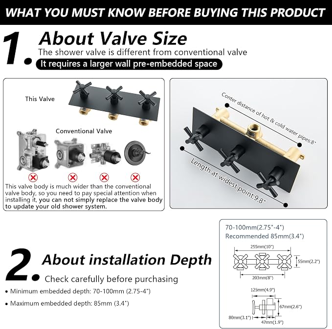 3 Handle Shower Faucet Set, Matte Black 3 Handle Tub and Shower Faucet Combo Bathtub Shower Faucets Completes