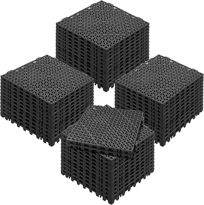 VEVOR Interlocking Tile 50PCS Black, Drainage Tiles 12" x 12" Splicing, Soft PVC Interlocking Drainage Floor Tiles, Non-Slip Drainage Holes for Restroom, Bathroom, Kitchen, Pool, Wet Areas | for Restroom Bathroom Kitchen Swimming Pools Wet Areas, 0.6-I...
