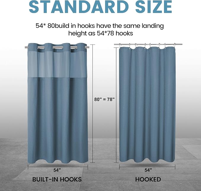 EUTXL Heavyweight No Hook Shower Curtain with Liner, Moonlight Blue, 54x80 | Snap in Liner, Thick Waffle Fabric, Hotel Quality, Corner Magnets, Waterproof & Washable