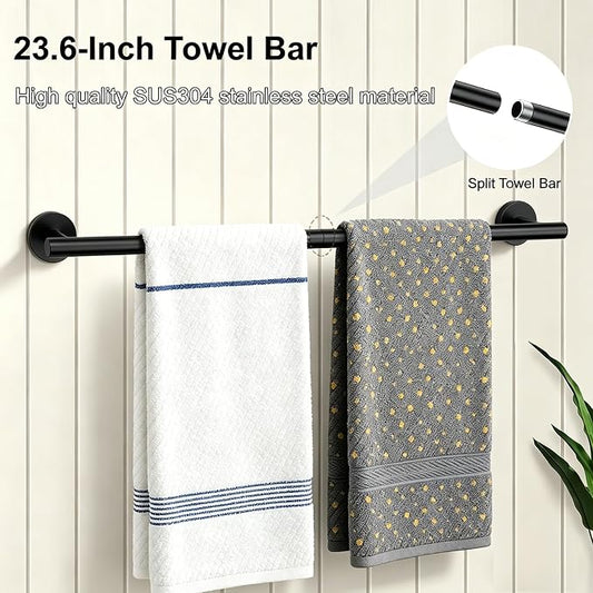 5 Pieces Matte Black Bathroom Accessories Set Towel Bar Set | 24 Inch Towel Racks Wall Mounted,Toilet Paper Holder,Towel Ring,2 Towel Hooks,Stainless Steel Bathroom Hardware Set