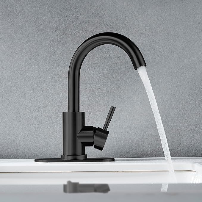 Matte Black Bathroom Sink Faucet Single Hole, Modern Single Handle Bathroom Faucet Commercial Stainless Steel Bar Faucet Laundry Sink Faucet with Drain