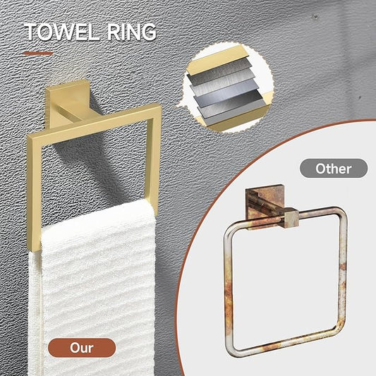 TQKAG 5 Piece Brushed Gold Bathroom Accessories 23.6" Bathroom Hardware Set | SUS304 Stainless Steel, Towel Bar Set, Towel Rack for Bathroom, Classic Toilet Paper Holder Wall Mount, Brushed Gold