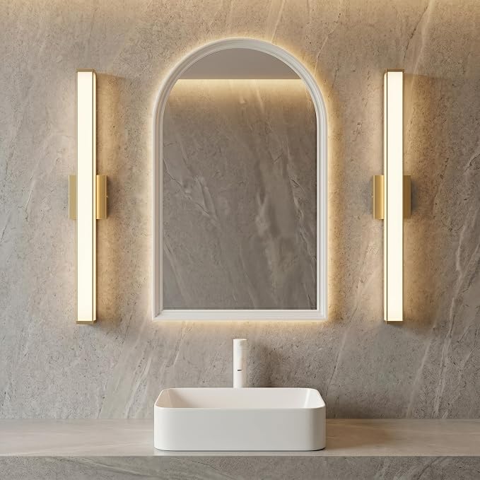 URSOLA 48" Modern LED Bathroom Light Fixtures, Golden 3CCT Dimmable Bathroom Vanity Light Over Mirror, Bathroom Vanity Bath Bar Lights with Double Layer Acrylic Shade