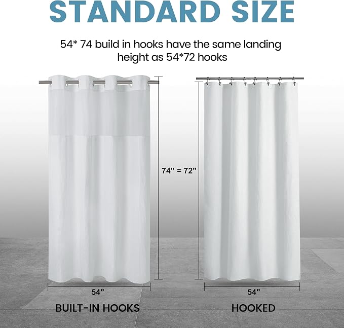 EUTXL Heavyweight No Hook Shower Curtain with Liner, White, 54x74 | Snap in Liner, Thick Waffle Fabric, Hotel Quality, Corner Magnets, Waterproof & Washable