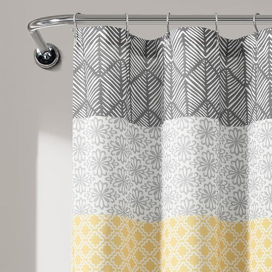 Lush Decor Bohemian Stripe Shower Curtain, 72" W x 72" L, Yellow & Gray - Bathroom Curtain - Striped Shower Curtain - Boho Decor - Fabric Shower Curtains