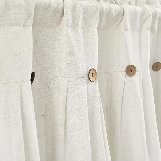 Lush Decor Linen Button Farmhouse Valance Curtians 52"W x 18"L Off White - Linen Valances For Windows - Kitchen Curtains Valances - Bathroom Curtain