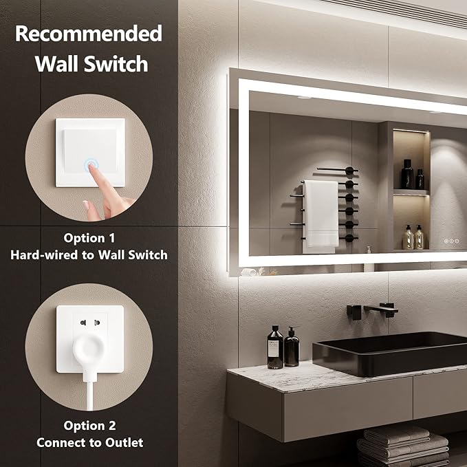 96x36 LED Bathroom Mirror with Lights, Lighted Vanity Mirror | Backlit and Front Light, Anti-Fog, 3 Color Dimmable, Memory, Tempered Glass, IP54 Waterproof, UL Listed