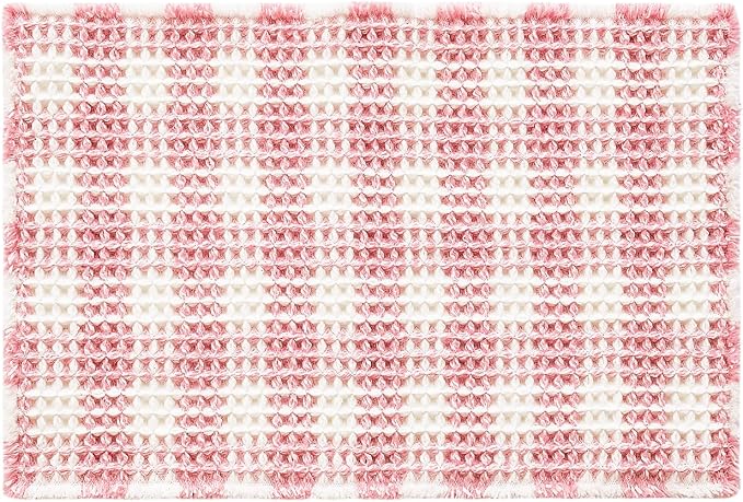 TYUU Waffle Bath Mat, Cute Bathroom Rugs Non Slip, 30x20 Pink & White | Super Absorbent Quick Dry Bath Rug, Non-Slip Backing, Soft Waffle Washable Farmhouse Bathroom Mats, Tub, Shower & Home Decor