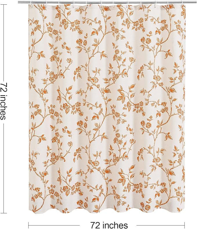 MitoVilla Orange Cotton Floral Shower Curtain for Bathroom, 72 x 72 | Orange BoHo Cottagecore Spring Shower Curtains, Modern Farmhouse Country Plant Leaves Bathroom Décor, 72 x 72
