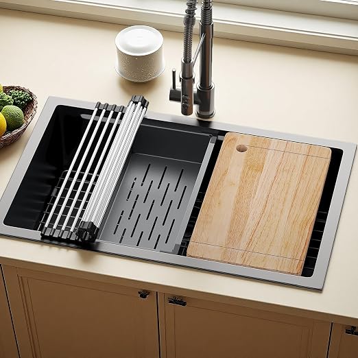 YITAHOME 30x19inch Kitchen Undermount Sinks, Nano Gunmetal Black Stainless Steel Drop-In Single Bowl Sink with Ledge and Accessories for Workstation, RV, Prep Kitchen, Bar