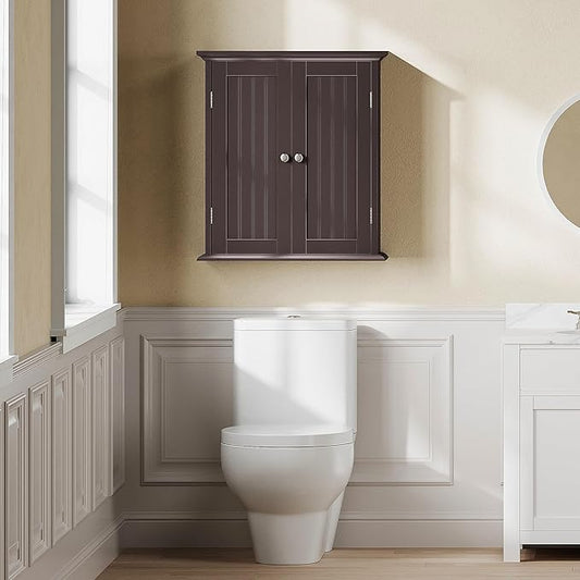ChooChoo Bathroom Wall Cabinet, Over The Toilet Space Saver Storage Cabinet, Medicine Cabinet with 2 Door and Adjustable Shelves, Cupboard