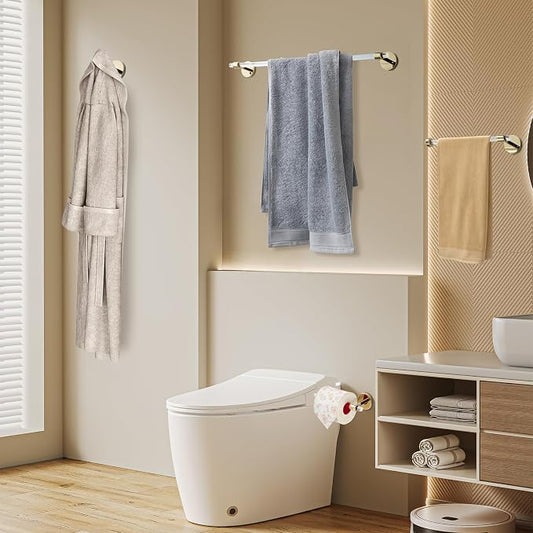 SHUNLI Bathroom Accessories Hardware Set 4 Pieces Wall Mounted,Towel Rack+Hand Towel Holder+Toilet Paper Holder+Hook,Brass and Acrylic,Gold Towel Bar Set