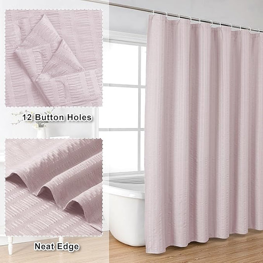 Aiyufeng Moga Pink Shower Curtain 84 Inches Long, 3D Embossed Textured Fabric Shower Curtain for Bathroom - Soft Cloth & Hotel Spa Luxury, Machine Washable, 72X84, Pink