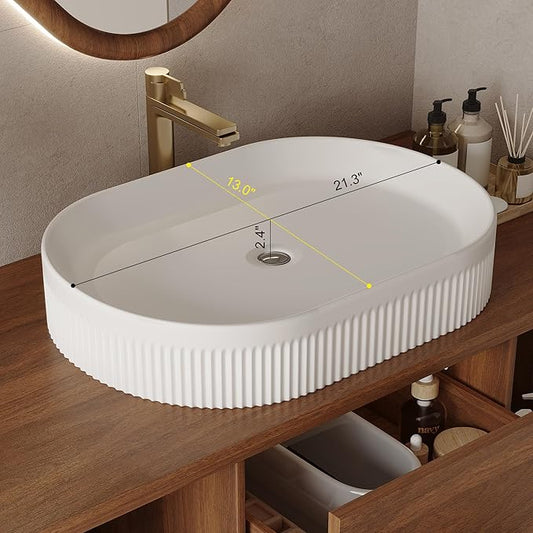 39.4 inch Modern Floating Bathroom Vanity with Sink, Wall Mounted Bathroom Cabinet with Oval Fluted Ceramic Sink, Wood Grain Counter Top, 2 Soft Closing Drawers & Open Storage Shelf, Walnut
