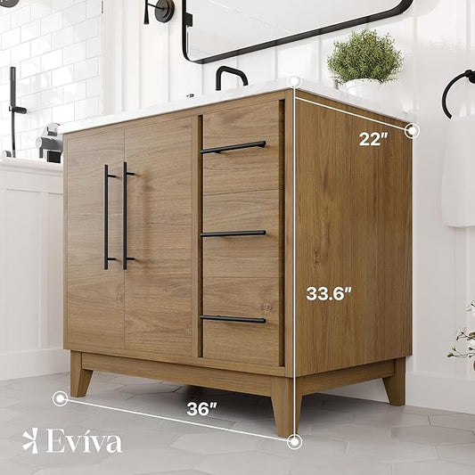 Graham 36 in. Oak Single Sink Bath Vanity with Arabescato Engineered Stone Top and Undermount Porcelain Sink