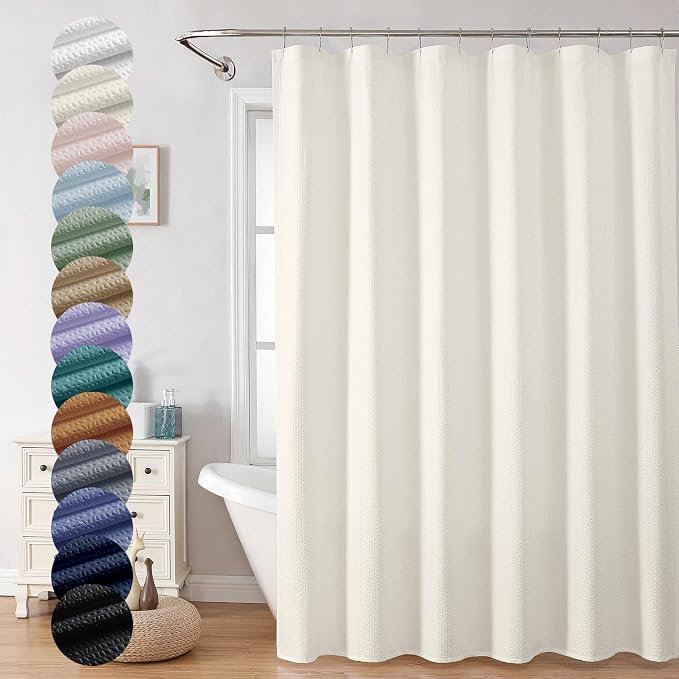 Berry Extra Long Cream Shower Curtain 96 Inch Long, 3D Embossed Texture Fabric Bathroom Shower Curtain, Large Hotel Bath Curtain with 12 Holes, Washable Cloth Shower Curtains, 72x96, Cream