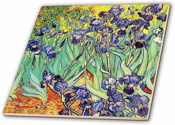 3D Rose ct_155630_4 "Irises by Vincent Van Gogh 1889 Purple Flowers Iris Garden Copy of Famous Painting by The Master Ceramic Tile, 12"