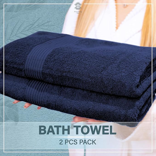 Luxe 2-Piece Bath Towel Set – Large Soft Cotton Towels, Absorbent, Durable & Skin-Friendly, Machine Washable, 27 x 54 in (Navy Blue)
