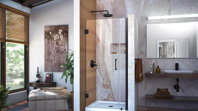 DreamLine Unidoor 35 - 36 inch W x 72 inch H Frameless Hinged Shower Door in Matte Black