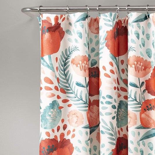 Lush Decor Poppy Garden Shower Curtain Single 72" W x 72" L Multi - Floral Shower Curtains for Bathroom - Colorful Bathroom Curtain - Cottage Core Decor
