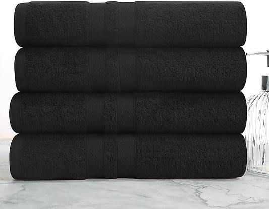Superior Ultra-Soft 4-Piece Cotton Bath Towel Set, Home Essentials Includes 4 Bath Towels, Absorbent Towels for Daily Use, Guest/Master Bathroom Decor, Shower Basics, Quick Dry - Black