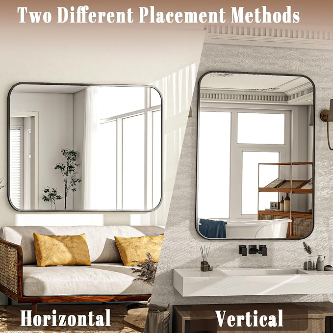 30x40 Inch Black Bathroom Vanity Mirror for Over Sink | Rectangle Wall Mirror for Bathroom with Round Corner, Hangs Horizontally Vertically for Living Room, Bedroom as Home Decor