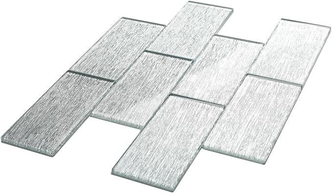 Silver White Glass Tile 3x6 for Kitchen Backsplash Accent Wall Bathroom Subway Tile Real Silk Glass Tiles (Pack of 20)