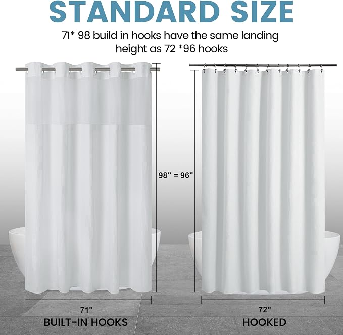 EUTXL Heavyweight No Hook Shower Curtain with Liner, White,71x98 | Snap in Liner, 256GSM Thick Waffle Fabric, Hotel Luxury Spa, Corner Magnets, Quick Dry, Waterproof & Washable, Extra Tall