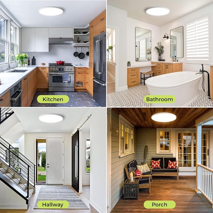 hepside 1Pack LED Flush Mount Ceiling Light Fixture, 15Inch 30W, Dimmable&3000K/3500K/4000K/5000K/6500K Adjustable Low Profile Ceiling Lights, Round Flat Ceiling Light for Kitchen,Hallway-White