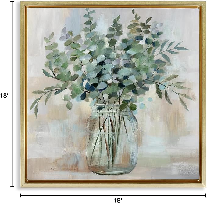 'Soothing Eucalyptus Herb Arrangement'| Floating Frame Canvas Art | Stupell Industries | Gold, 18 x 18 Inches, Easy to Hang and Sturdy, Made in USA, by Nan