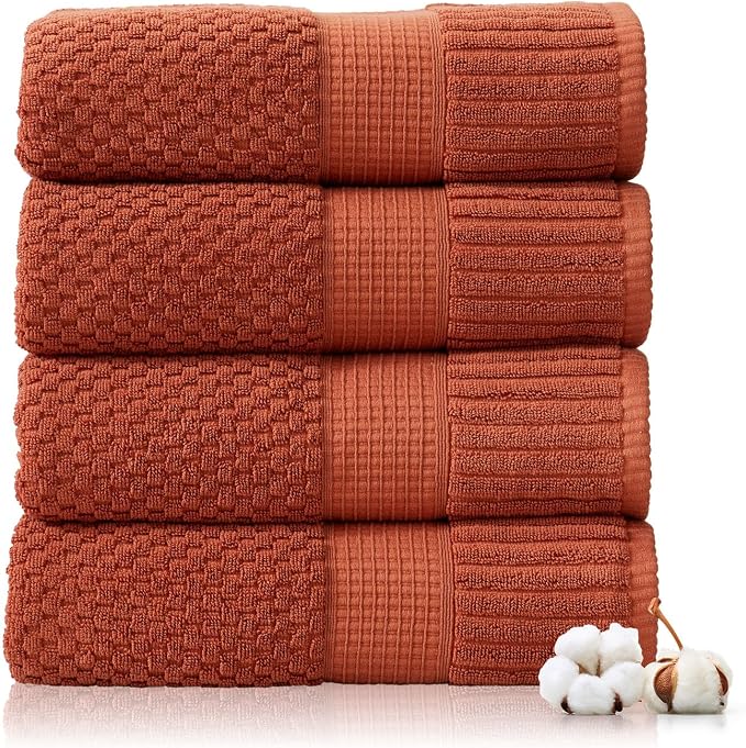 4 Pack 100% Cotton Bath Towels | Clay Towels | Oeko‑TEX Standard 100 | Soft & Absorbent, Quick‑Dry | Trinity Collection - Baked Clay