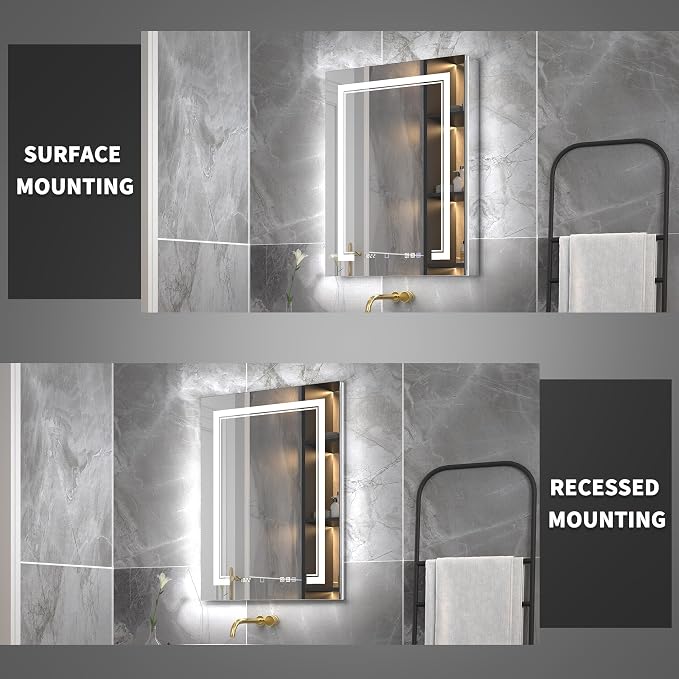 24x32-Inch Lighted Medicine Cabinet with Mirror,Removable 5X Magnificer | GFCI 1800W Outlet,Soft-Closed,Front&Backlit,Anti-Fog,Dimmable&Tunable,Sensor LED,Recessed/Surface,Adjustable Shelves