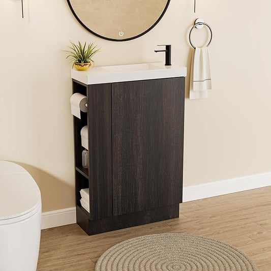 20" Small Bathroom Vanity with Sink Narrow Depth Bathroom Vanities,Wood Vanity Cabinet,Soft Closing Door,Adjustable Shelves,Modern Wall Decor,Black