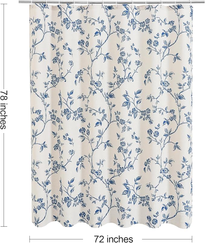 MitoVilla Long Cotton Floral Shower Curtain for Bathroom,72 x 78 | Long Cottagecore Spring Shower Curtains for Bathroom, Modern Farmhouse Country Plant Leaves Bathroom Décor, 72 x 78
