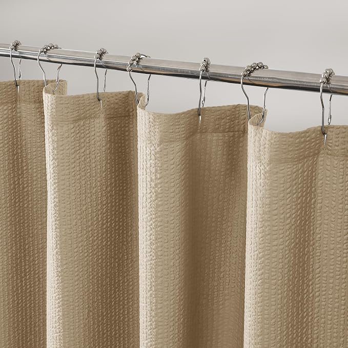 Taupe Stall Fabric Shower Curtain 36 x 72 Inch, Soft Waffle Small Shower Curtain for Bathroom with Texture for Narrow Stall Size, Machine Washable Water Resistance, Hotel Style