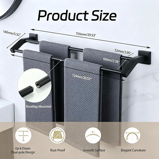 Alise Double Towel Bar,28" Towel Rack for Bathroom Wall Mounted,Matte Black | SUS304 Stainless Steel Bathroom Towel Holder, Quick Drying Towel Hanger Towel Rod, Useable Length 26.9"