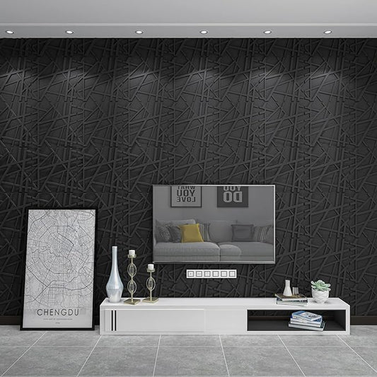 Art3d 19.7" x 19.7" (Pack of 12) Wall Panel Stripes, Black