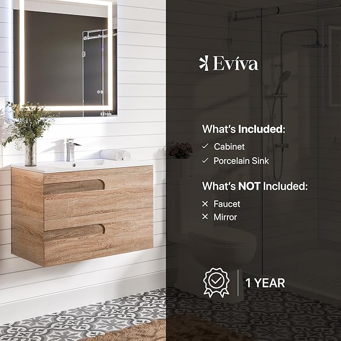Eviva Joy 40 in. Maple Wall MountSingle Sink Bath Vanity with Porcelain Top and Integrated Sink