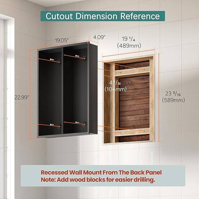 Medicine Cabinet 20x26 Inch, Aluminum Bathroom Mirror Cabinet with Storage, 6 Adjustable Glass Shelves, Rust Proof Recessed or Surface Mount Wall Cabinet, Soft Close, Brushed Silver