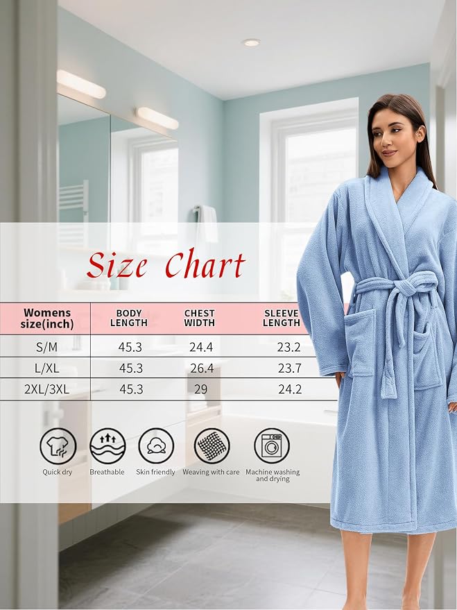 Soft Robe For Women,Warm Plush Bath Robes Female,Spa Towel After Shower Lightweight Long Bathrobe