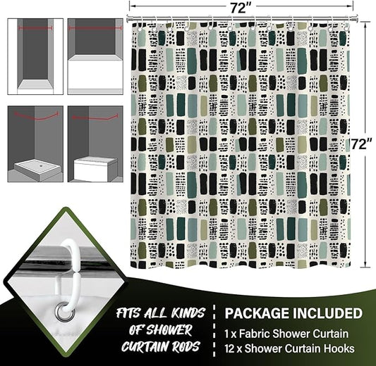 Sage Green Shower Curtain for Bathroom,Bohemian Green Checkered Waterproof Polyester Shower Curtain,Funny Sage Geometric Bathroom Decor,72x72 Inch