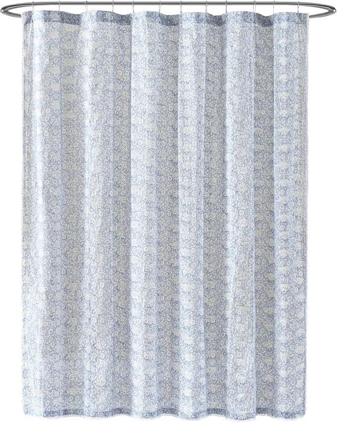 Peri Home Ikat Eyelet Cotton Shower Curtain 72 x 72 in Blue Ikat 1-Piece | Fabric, Bathroom
