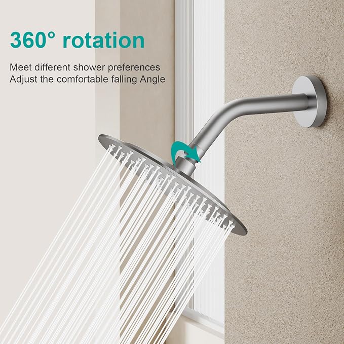 All Metal Rain Shower Head - Heavy Duty Stainless Steel, Easy Install, High Water Flow, Ultra-Thin Modern Design for Bathroom (Brushed Nickel, 8)