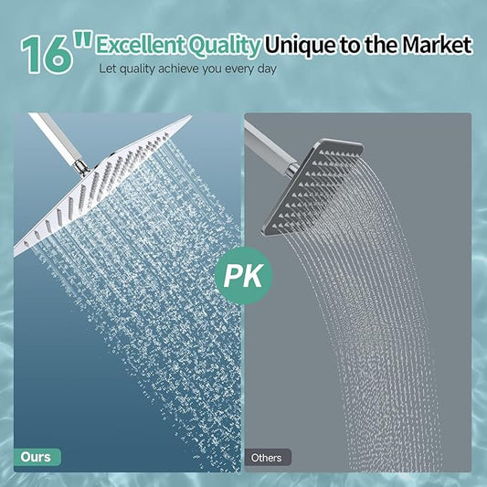 SR SUN RISE 16 Inch Rain Shower Head, High Pressure Rainfall Showerhead Large Waterfall Shower Head Ultra Thin Water Saving, Polished Chrome 304 Stainless Steel
