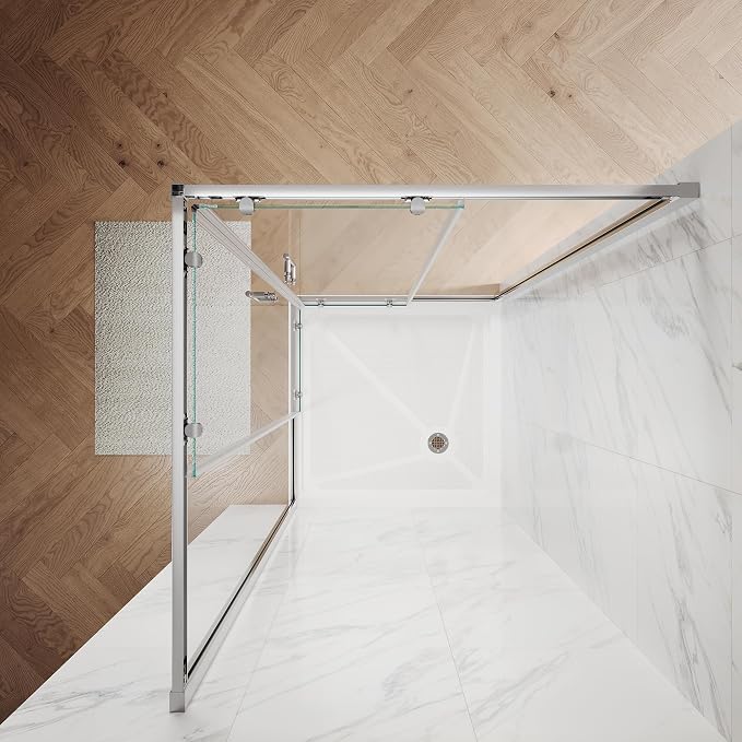 ELEGANT 34" D x 34" W x 72" H Corner Double Sliding Shower Door, Chrome Finish Frame, 1/4" ANSI Tempered Glass, Space-Saving for Small Bathroom