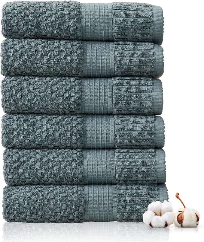 6 Pack 100% Cotton Hand Towels | Green Towels | Oeko‑TEX Standard 100 | Soft & Absorbent, Quick‑Dry | Trinity Collection - Stormy Sea